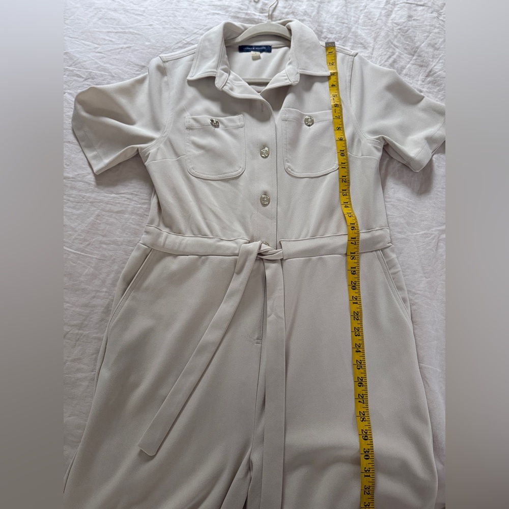 Tommy Hilfiger Cream Short-Sleeve Belted Jumpsuit
